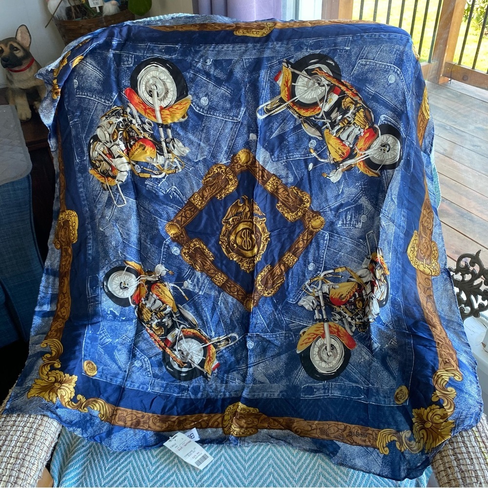 RARE NWT Bill Blass Vintage Silk Square Motorcycle Scarf NOS Deadstock Biker